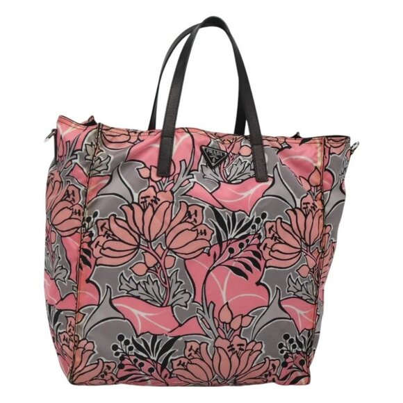 PRADA Tote Bag Nylon Pink Gray Silver Auth 116843 - Picture 1 of 16